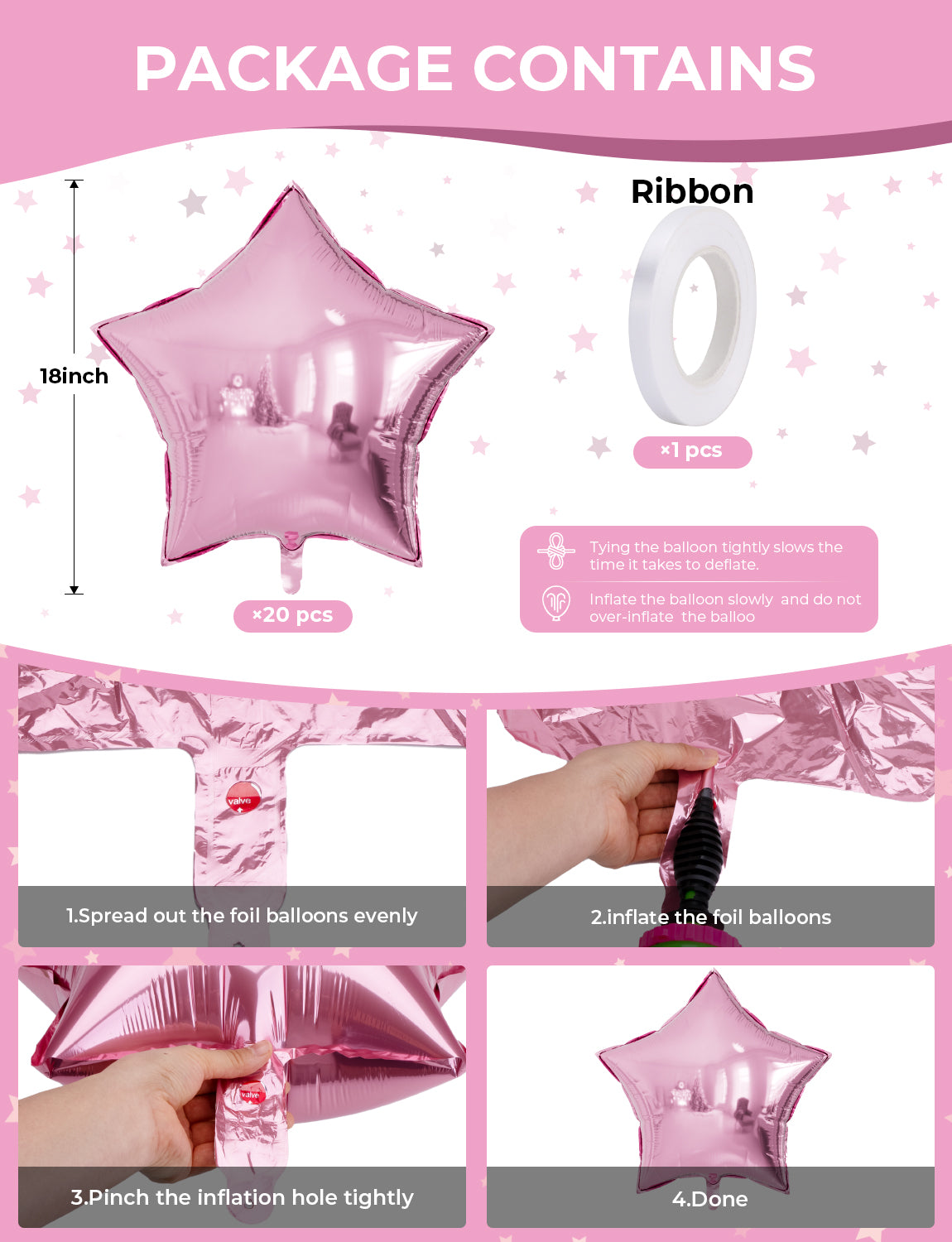 Adeyoo Pink Star Balloons,20Pcs 18 Inch Star Shaped Balloons Set,Large Foil Balloons Helium Mylar Balloons Halloween Balloons Decorations for Girl Christmas Birthday Wedding Baby Shower Party Supplies