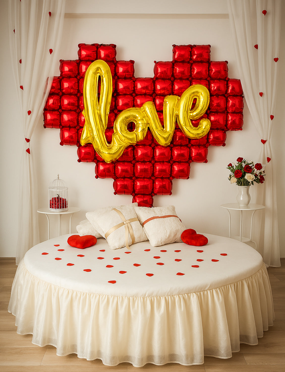 Heart Balloons and Love Balloons, 55 Inch Foil Balloon Set with Gold Love Banner, Red Heart Shaped Balloon for Wedding Anniversary Romantic Decorations Special Night Party Supplies