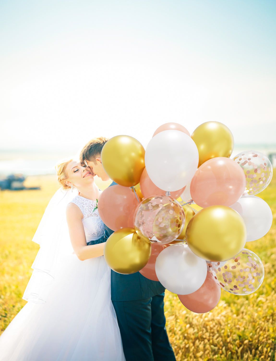 Adeyoo Rose Gold Party Balloons,Confetti Balloons 60 pcs Latex Balloons Set,12 inch Shiny Birthday Balloons Metallic Gold White Balloons Party Decorations Balloons for Wowen Girls Wedding Bachelorette