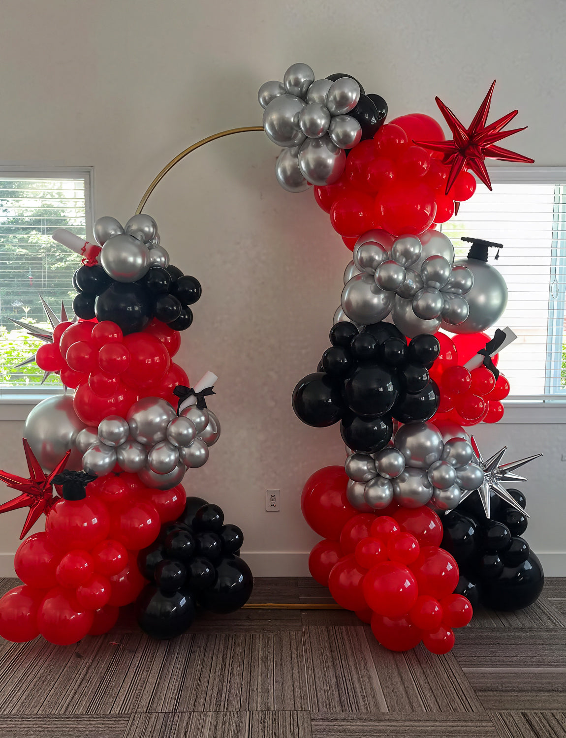 Adeyoo Red and Black Balloon Arch Kit Garland - Red Black Silver Balloons Arch Kit with Explosion Star Balloons, Confetti Latex Balloon for Birthday Poker Card Anniversary Graduation Party Decorations