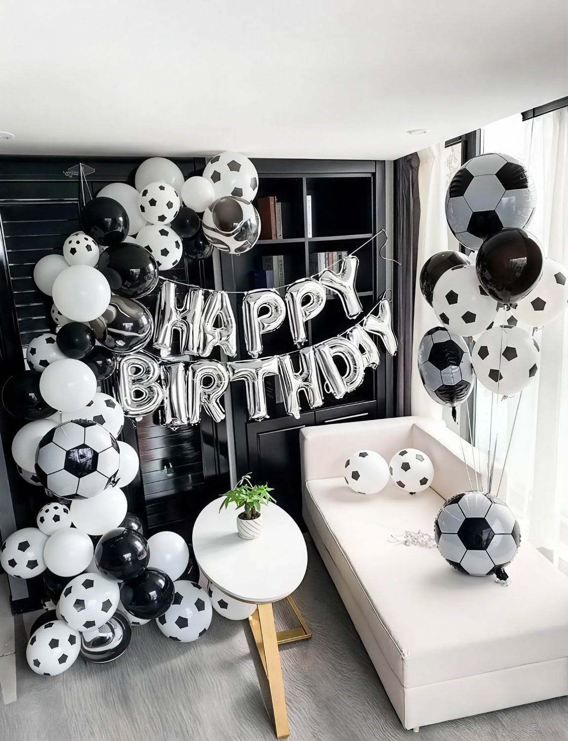 Adeyoo Football Balloon Arch Garland Kit - Black and White Balloons with Football Print Balloons, Soccer Explosion Star Foil Balloon for Birthday Soccer Theme World Cup Party Decorations