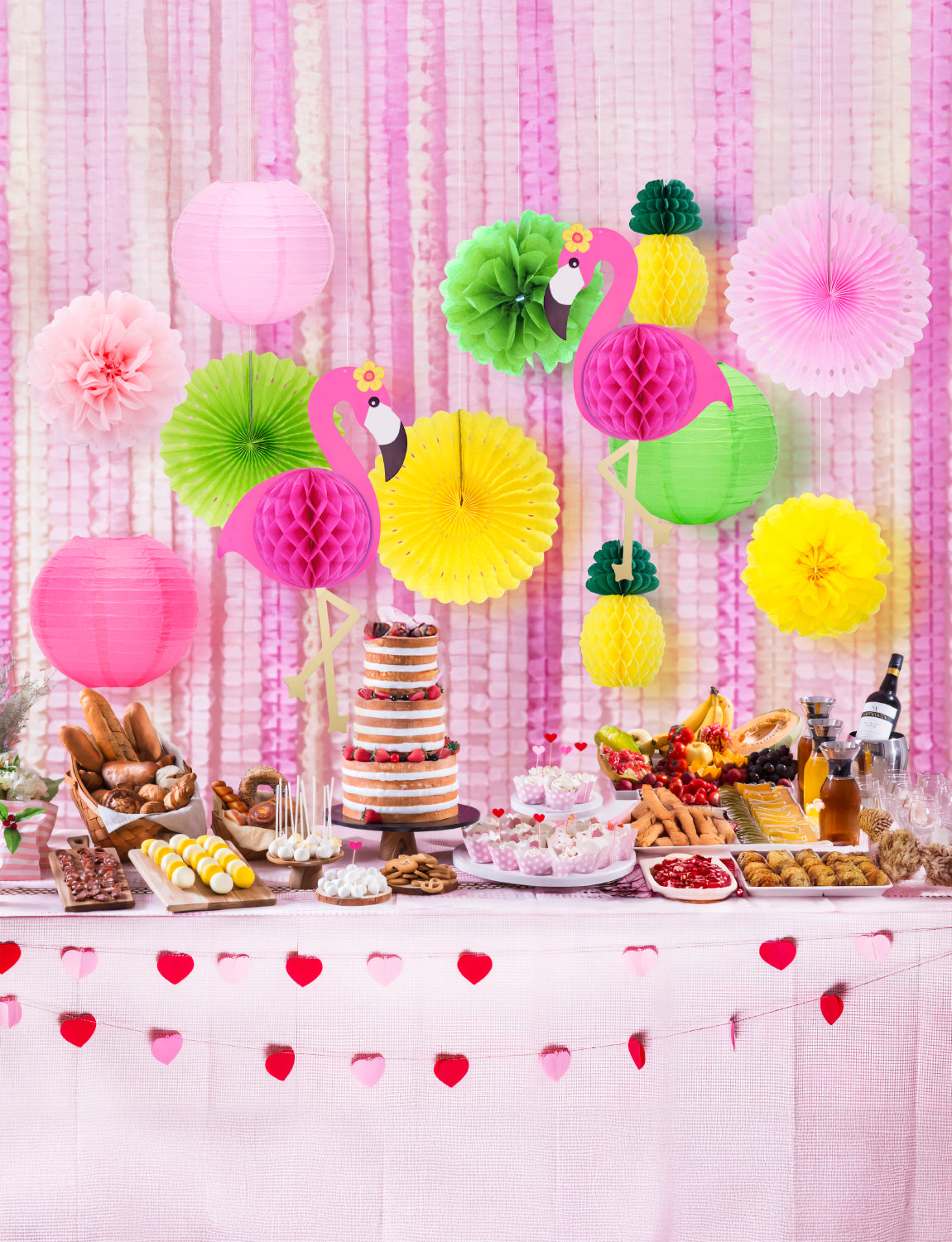 Adeyoo Flamingo Party Decorations, Tropical Honeycomb Decoration Hanging Flamingo Honeycomb Ball Pink Yellow Paper Lanterns Tissue Paper Fan Pom Poms Flowers for Summer Beach Luau Party Supplies