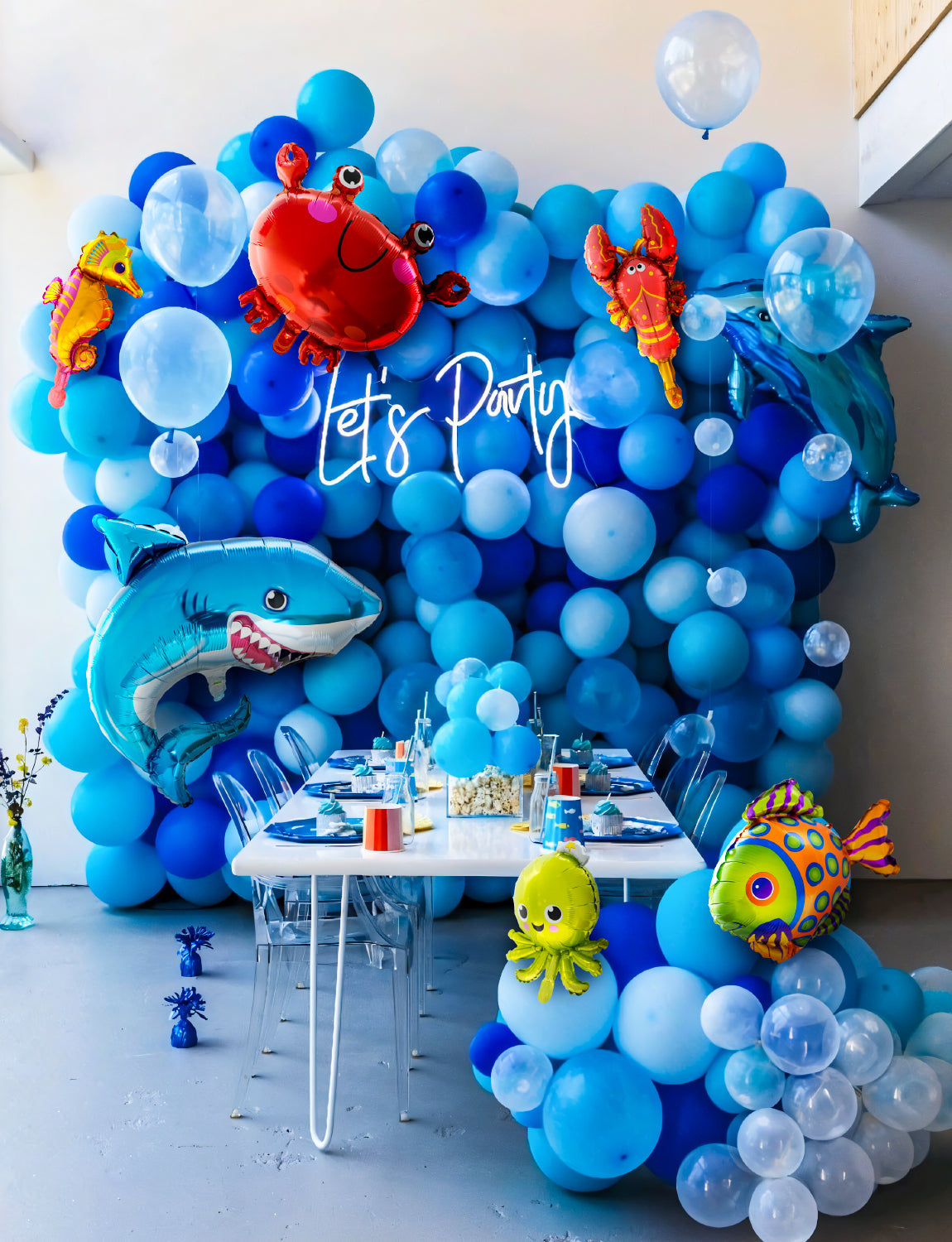 Adeyoo Under The Sea Balloon Arch Garland Kit, 154Pcs Ocean Themed Party Decorations with Blue Balloons, Marine Animals Foil Balloons for Ocean Theme Birthday Baby Shower Wedding Party Supplies