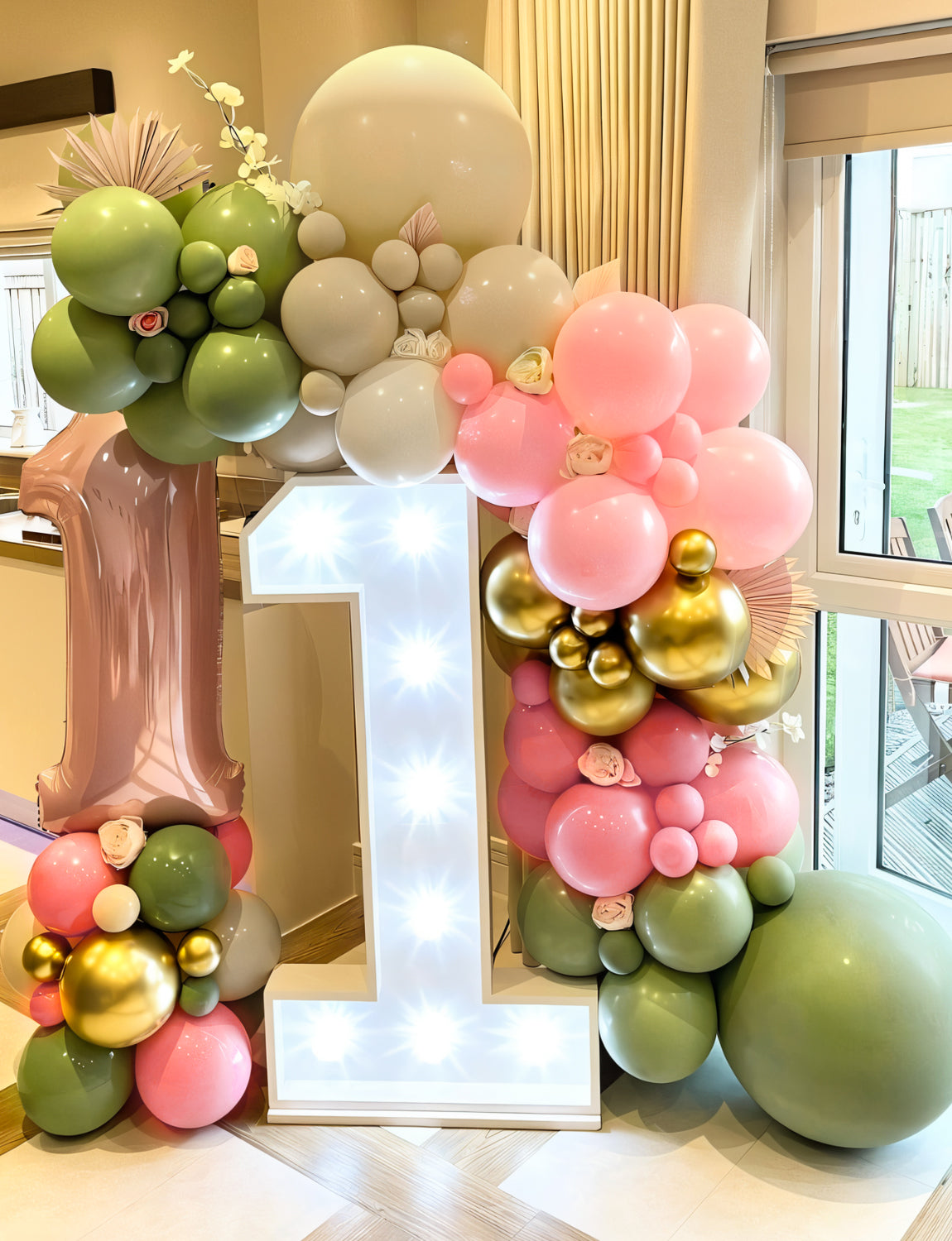 Adeyoo Sage Green Pink Balloon Garland Arch Kit,148pcs Olive Green Sand White Balloons Blush Pink Metallic Gold Balloons for Girls Baby Shower Jungle Safari Birthday Woodland Party Decorations