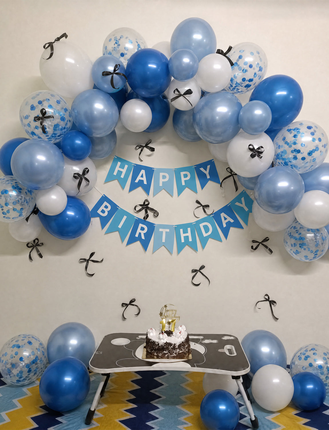 Blue Happy Birthday Banner - Pearl Blue and White Balloons with Reusable Happy Birthday Banner Glitter Party Decorations for Men Boys Pet Birth Party, Photo Shoot Supplies