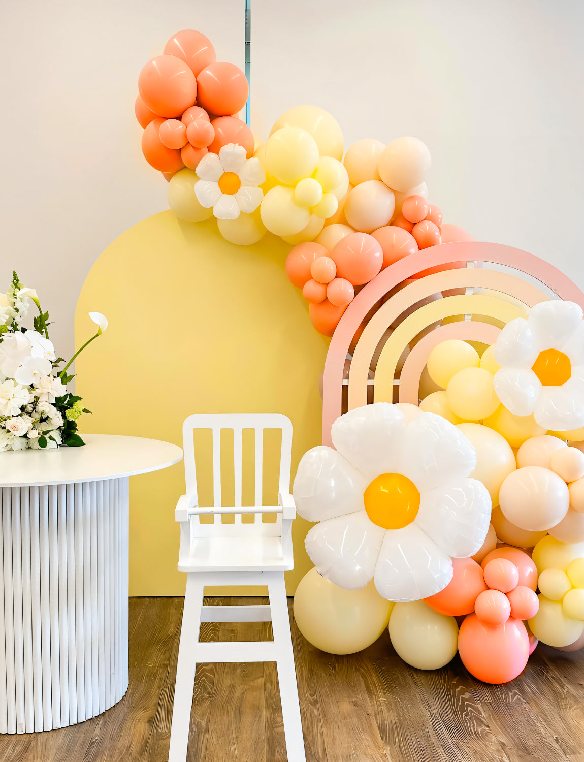 Adeyoo Boho Daisy Balloon Arch Garland Kit, 136Pcs Groovy Balloons Set with Pink Yellow Orange Nude Balloons, Daisy Flower Foil Balloons for Two Groovy Birthday Baby Shower Wedding Party Decorations