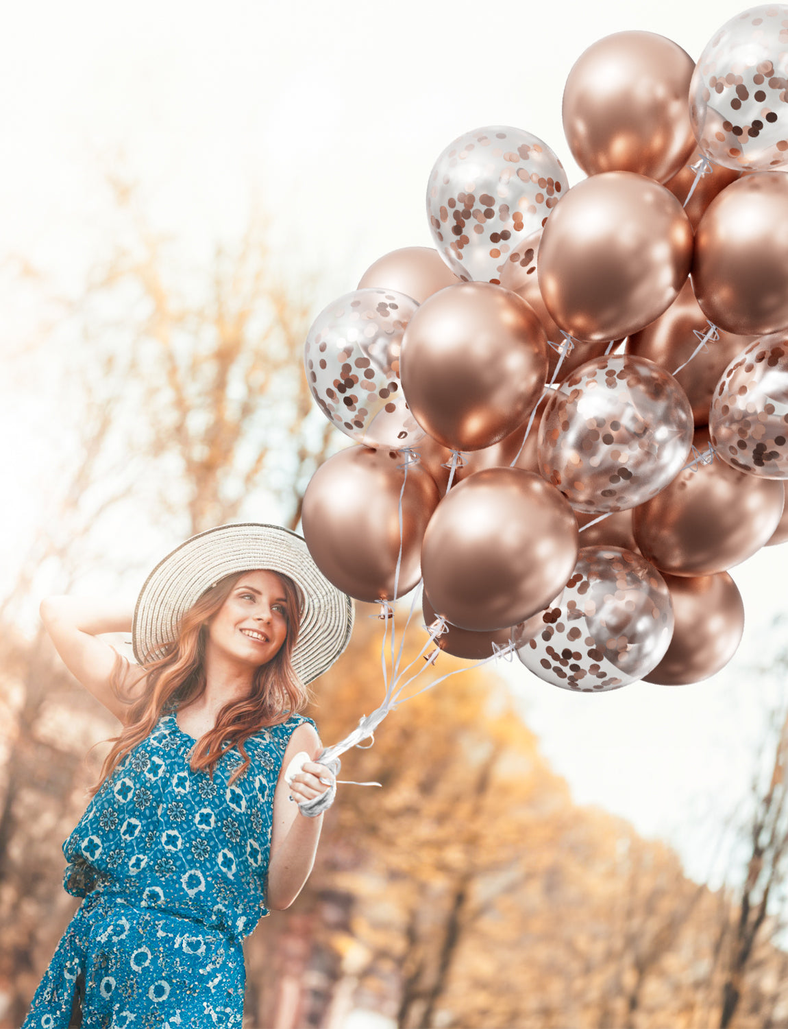 Adeyoo Rose Gold Party Balloons,Confetti Balloons 60 pcs Natural Latex Balloons Set,12 Inch Metallic Rose Gold Balloons Glitter Balloons Party Decorations for Wowen Girls Birthday Wedding Bachelor