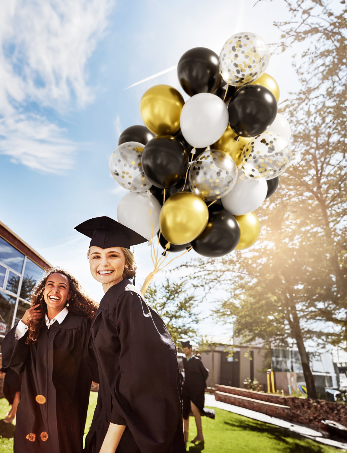Adeyoo Black and Gold Balloons - 12 Inch Congratulations Balloons with Black Gold White Latex Balloon Glitter Confetti Balloon for Congratulations Birthday Wedding Retirement Party Decorations