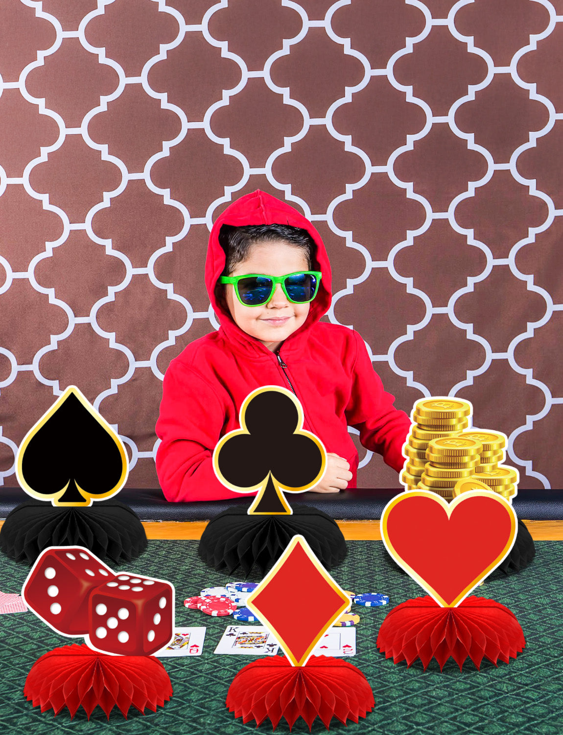 Adeyoo 12Pcs Casino Theme Party Decorations,Casino Centerpieces for Tables 3D Red Black Honeycomb Centerpieces Topper Poker Party Decorations for Birthday Game Night Casino Poker Party Supplies