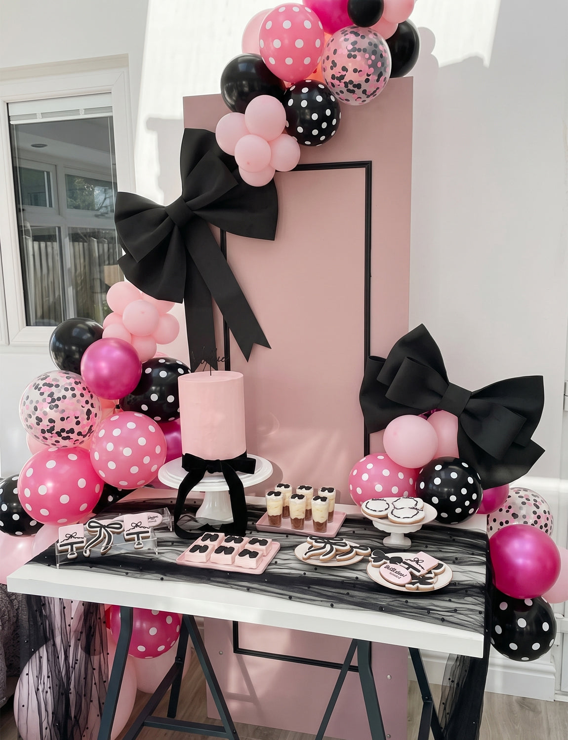 Pink and Black Balloons, 50 PCS 12 Inch Black Pink Polka Dot Balloon Baby Pink Balloons, Pearl Hot Pink and Pink Black Confetti Balloons for Girls Mouse Theme Birthday Baby Shower Party Decor