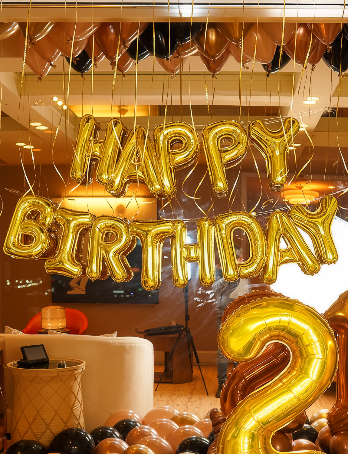 Adeyoo Gold Happy Birthday Balloon Banner - 16 Inch Happy Birthday Foil Balloon Big Letter Balloons Self Inflating Hbd Sign Balloons for Boys Girls Women Men Birth Party Decorations