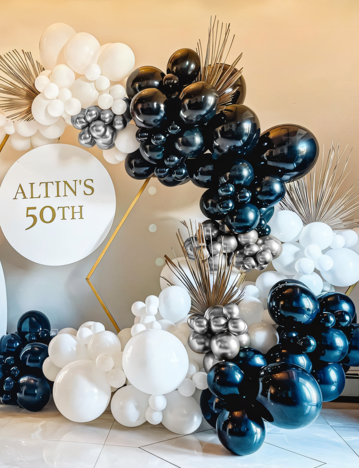 Black White Silver Balloon Arch Kit Garland - 135Pcs Black and White Balloon Arch, Metallic Silver Latex Confetti Balloons for Birthday Baby Shower Wedding Graduation Anniversary Party Decorations