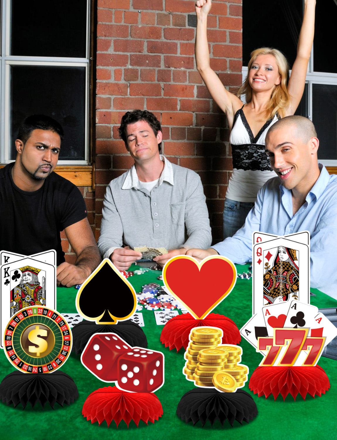 Adeyoo 12Pcs Casino Theme Party Decorations,Casino Centerpieces for Tables 3D Red Black Honeycomb Centerpieces Topper Poker Party Decorations for Birthday Game Night Casino Poker Party Supplies
