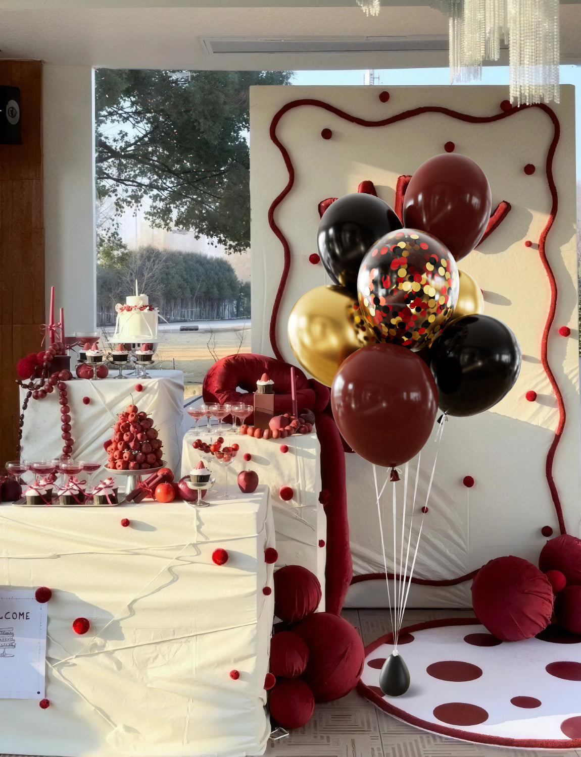 Adeyoo Black Burgundy Gold Balloons - 12 Inch Burgundy and Black Balloons with Gold Metallic Latex Balloon, Glitter Confetti Balloon for Wedding Baby Shower Birthday Anniversary Wine Party Decorations