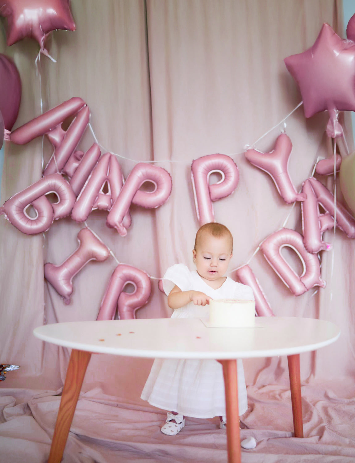 Pink Happy Birthday Decorations, 84Pcs Pink and White Balloons with Happy Birthday Balloon Banner,Cloud Balloons Foil Balloons Latex Balloons for Women Girls Birthday Princess Party Supplies
