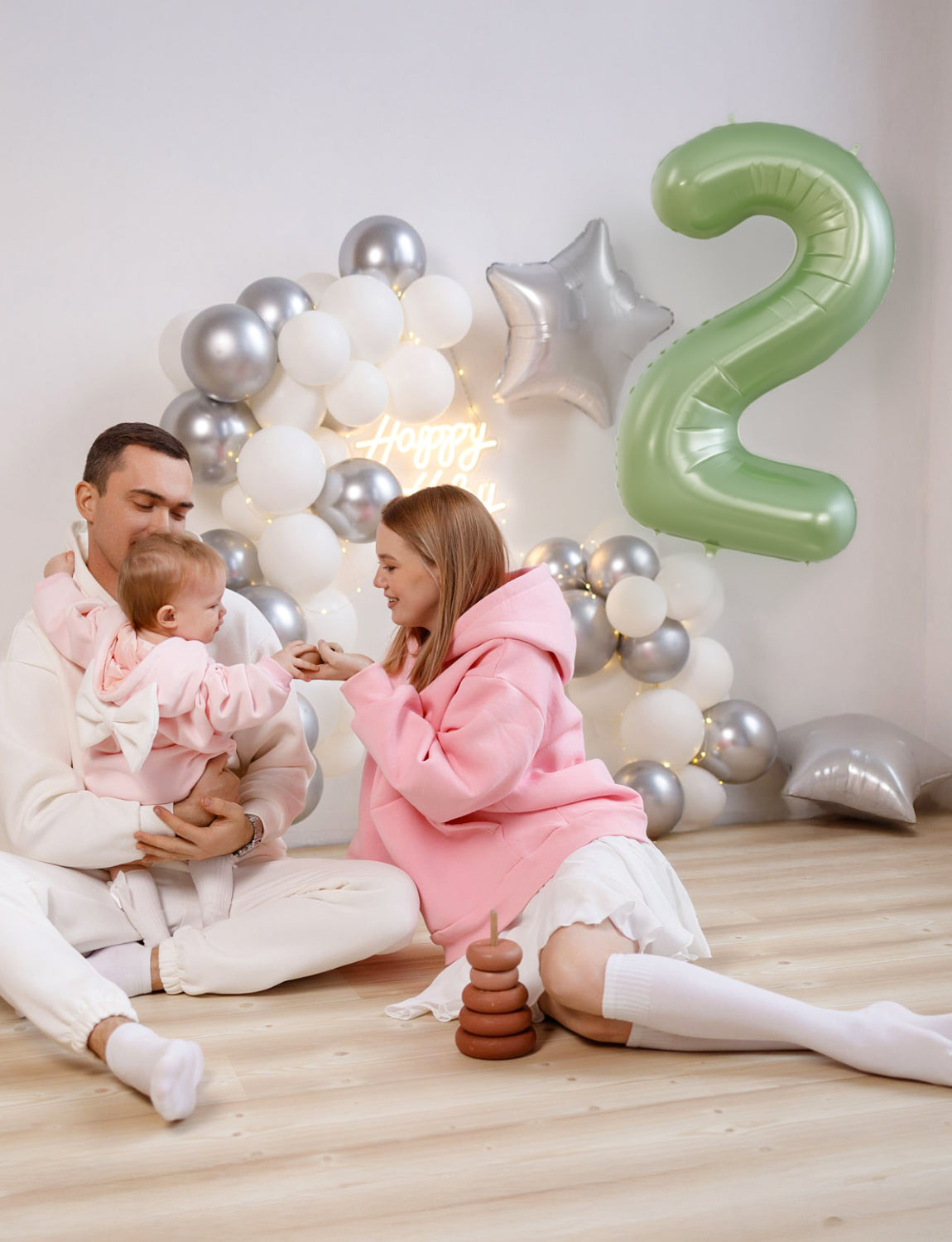 Adeyoo Sage Green Number 2 Balloon - 40 Inch Large Self Inflating Foil Digital 2 Balloon, Sage Green Number Balloons 0-9 for Birthday Baby Shower Jungle Safari Anniversary Party Decorations