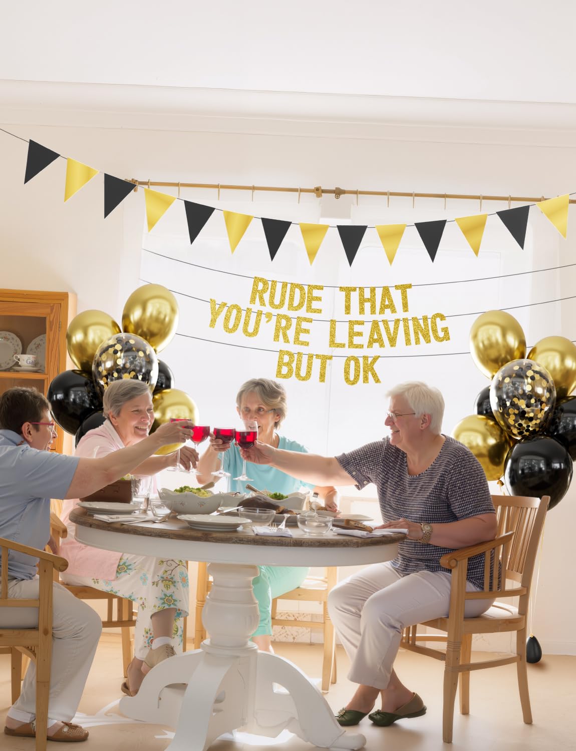 Adeyoo Rude That You're Leaving But OK Banner, Retirement Party Decorations with Black and Gold Balloons Funny Going Away Party Decorations for Men Women Office Coworker Goodbye Farewell Party Decor