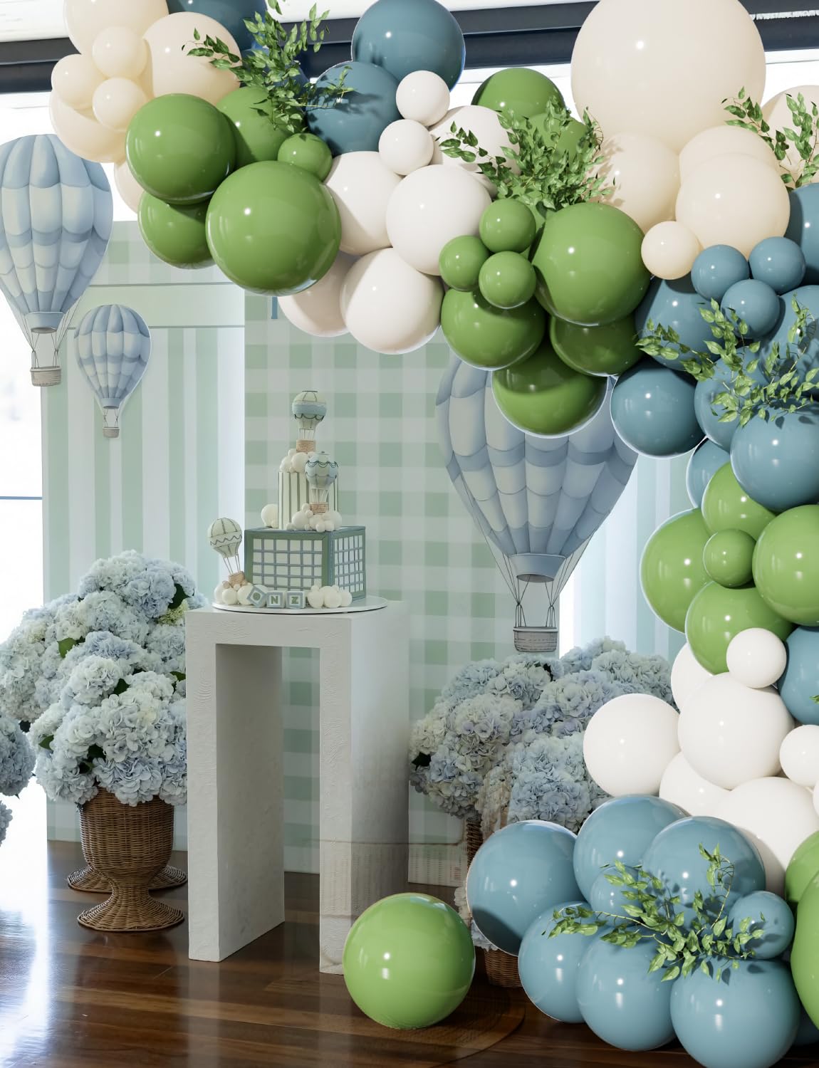 Adeyoo Dusty Blue Sage Green Balloon Arch Kit - Sage Green and White Balloons Dusty Blue Latex Balloon Sand WhiteParty Balloons for Baby Shower Birthday Wedding Jungle Safari Party Decorations, 143Pcs