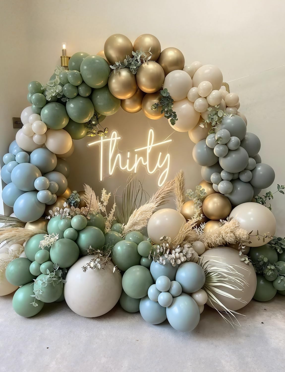 Adeyoo Dusty Blue Sage Green Balloon Arch Kit - Sage Green and White Balloons Dusty Blue Latex Balloon Sand WhiteParty Balloons for Baby Shower Birthday Wedding Jungle Safari Party Decorations, 143Pcs
