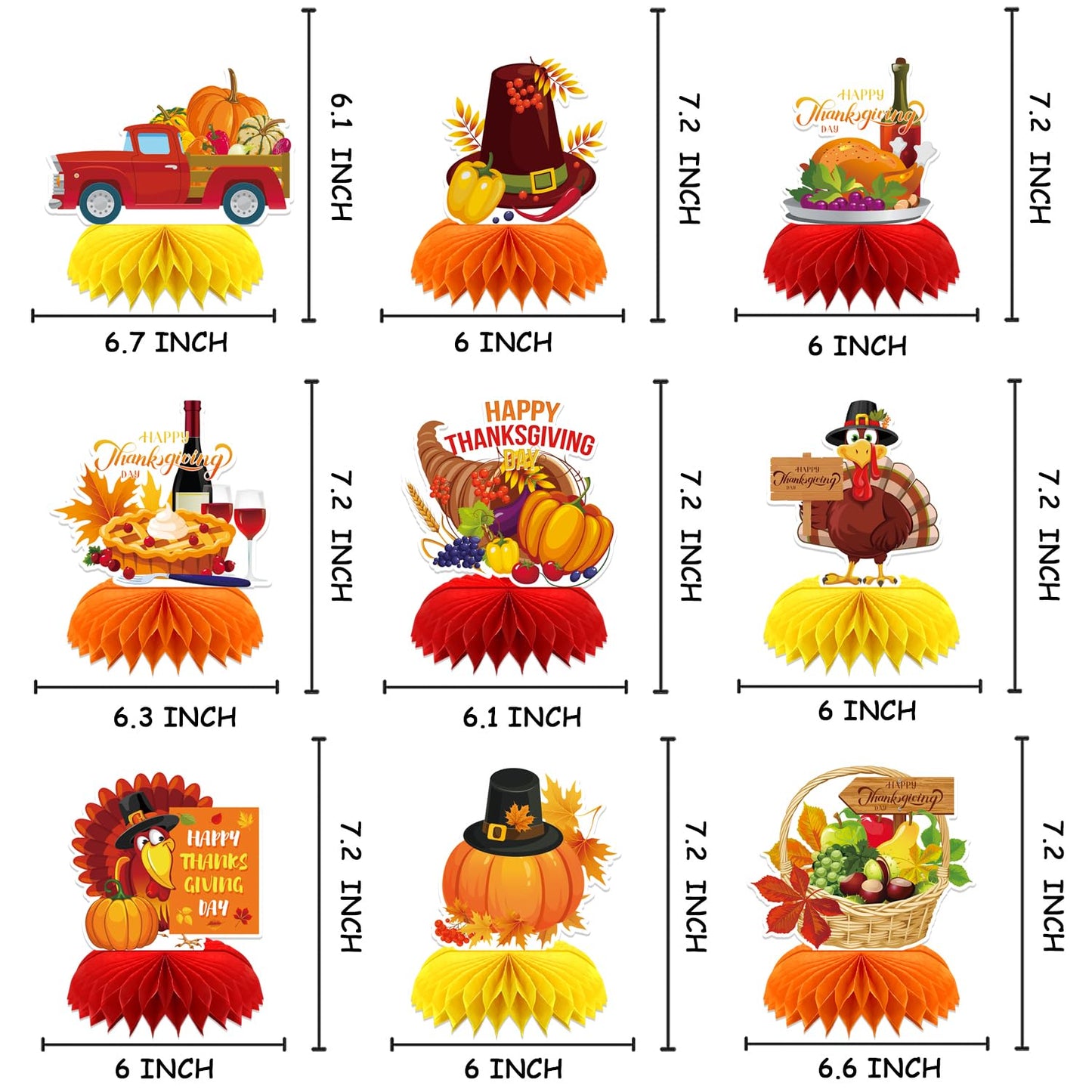 Adeyoo Thanksgiving Table Decorations - 9Pcs Fall Table Decorations 3D Fall Centerpieces for Tables, Turkey Pumpkin Honeycomb Centerpieces Autumn Table Topper for Autumn Thanksgiving Party Supplies