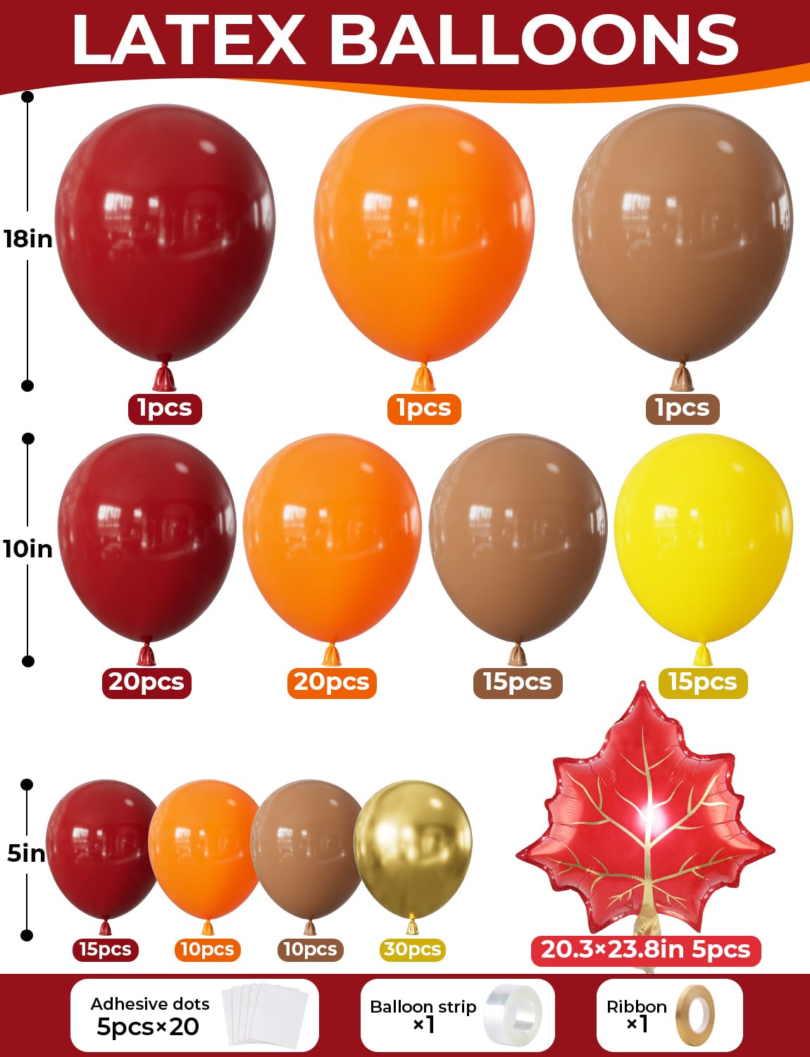 Adeyoo Fall Balloon Garland Arch Kit - 143Pcs Thanksgiving Balloon Arch Burgundy Orange Brown Yellow Gold Balloons with Maple Leaves Foil Balloons for Autumn Thanksgiving Birthday Party Decorations