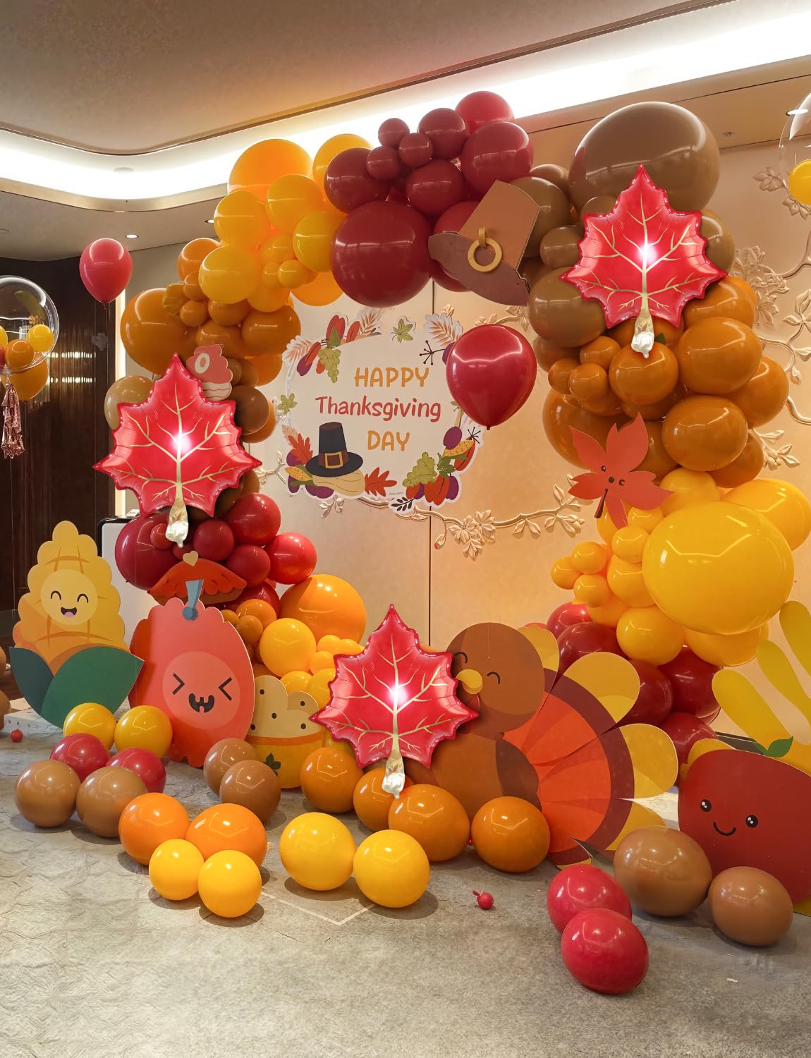 Adeyoo Fall Balloon Garland Arch Kit - 143Pcs Thanksgiving Balloon Arch Burgundy Orange Brown Yellow Gold Balloons with Maple Leaves Foil Balloons for Autumn Thanksgiving Birthday Party Decorations