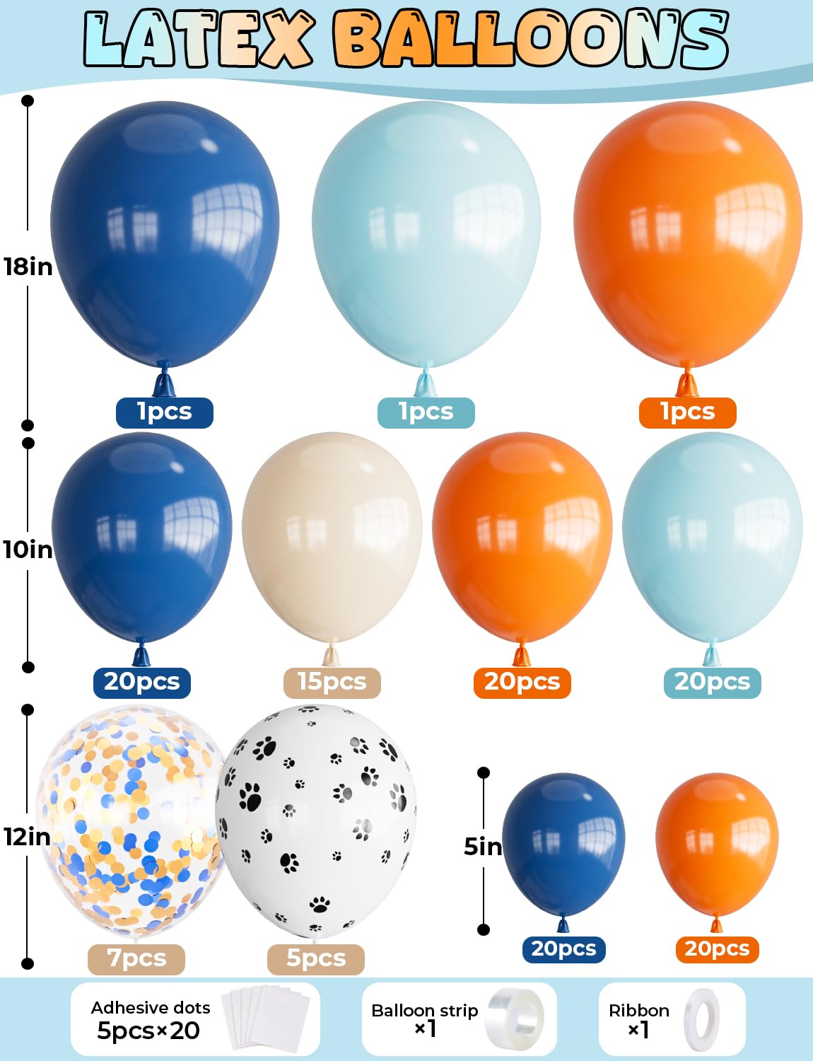 130Pcs Blue and Orange Balloon Arch Garland Kit, Blue Balloon Arch Orange, Nude, Dog Paw Balloons Glitter Confetti Balloons for Boys Girls Theme Birthday Baby Shower Party Decorations