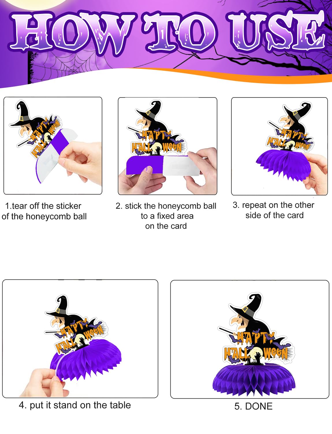 Adeyoo Halloween Table Decorations - 9Pcs Halloween Centerpieces for Tables Black Orange Honeycomb Centerpieces Pumpkin Ghost Witch Cat Table Topper for Spooky Birthday Party Supplies