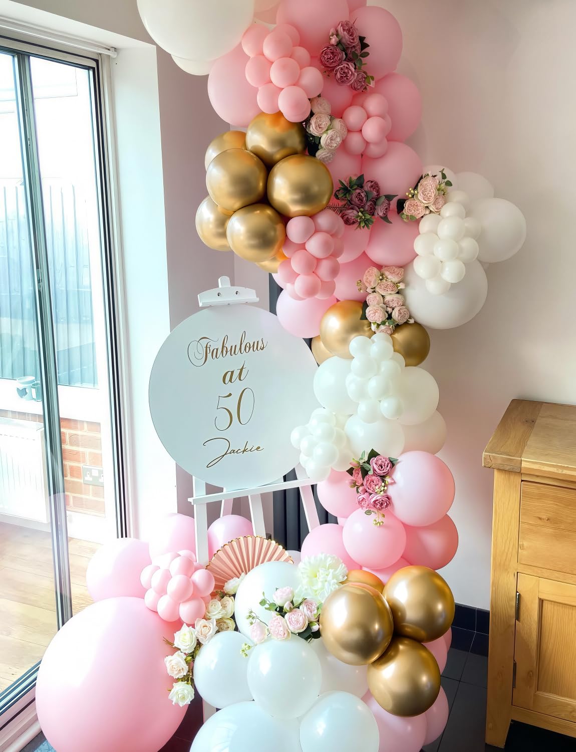 Adeyoo Pink and Gold Balloons Set - 12 Inch Light Pink White Balloons Shiny Metallic Gold Balloon Glitter Confetti Latex Balloon for Girl Women Princess Baby Shower Birthday Wedding Party Decorations