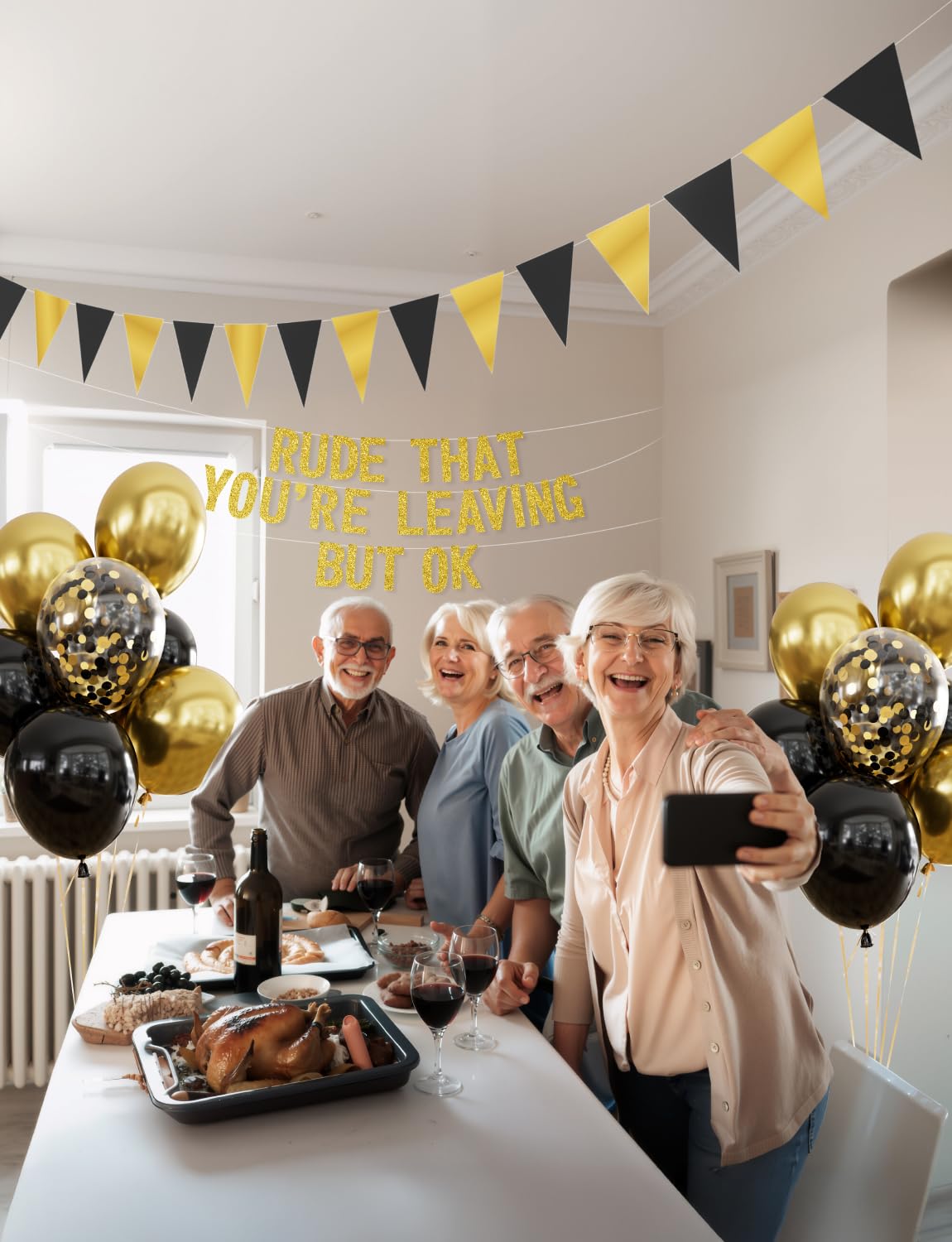 Adeyoo Rude That You're Leaving But OK Banner, Retirement Party Decorations with Black and Gold Balloons Funny Going Away Party Decorations for Men Women Office Coworker Goodbye Farewell Party Decor