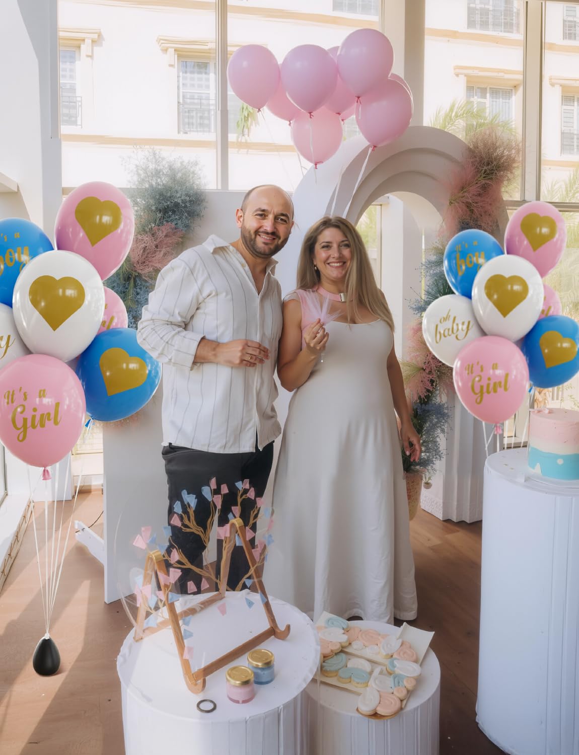 Adeyoo Gender Reveal Balloons - Pink and Blue Balloons 12 Inch Boy or Girl Balloon Pastel Pink Blue White Latex Balloon for Boy or Girl Gender Reveal Baby Shower Party Decorations Supplies (18Pcs)