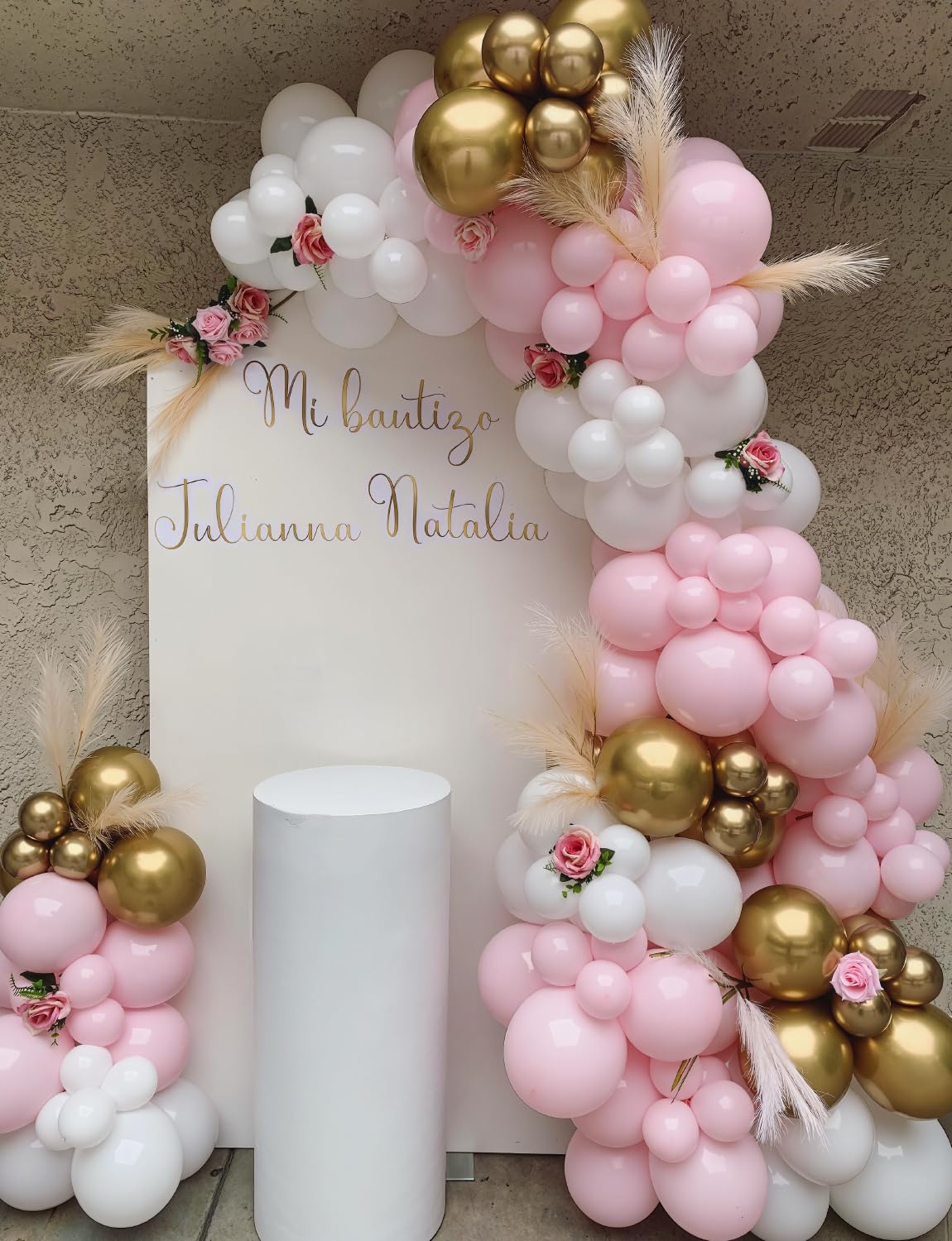 Adeyoo Pink and Gold Balloons Set - 12 Inch Light Pink White Balloons Shiny Metallic Gold Balloon Glitter Confetti Latex Balloon for Girl Women Princess Baby Shower Birthday Wedding Party Decorations