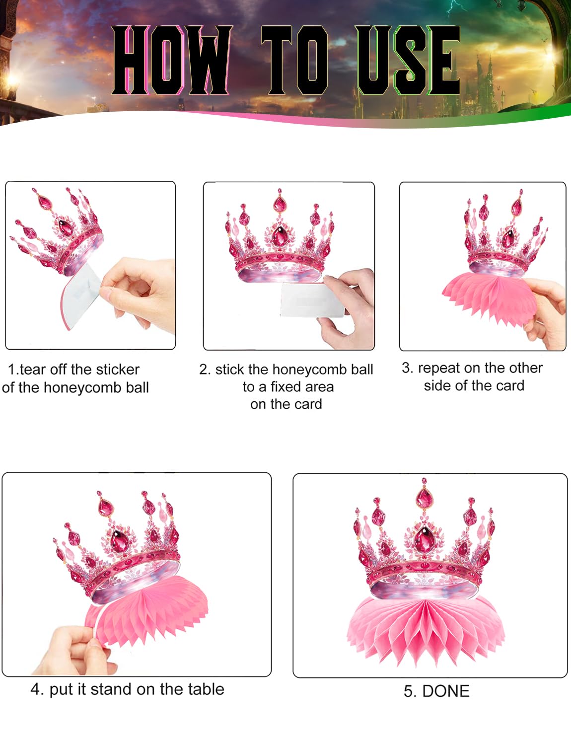 Adeyoo Witch Table Decorations - 9 Pcs Witch Theme Party Decorations Centerpiece for Table Green and Pink Honeycomb Centerpieces Toppers for Princess Birthday Magical Party Supplies