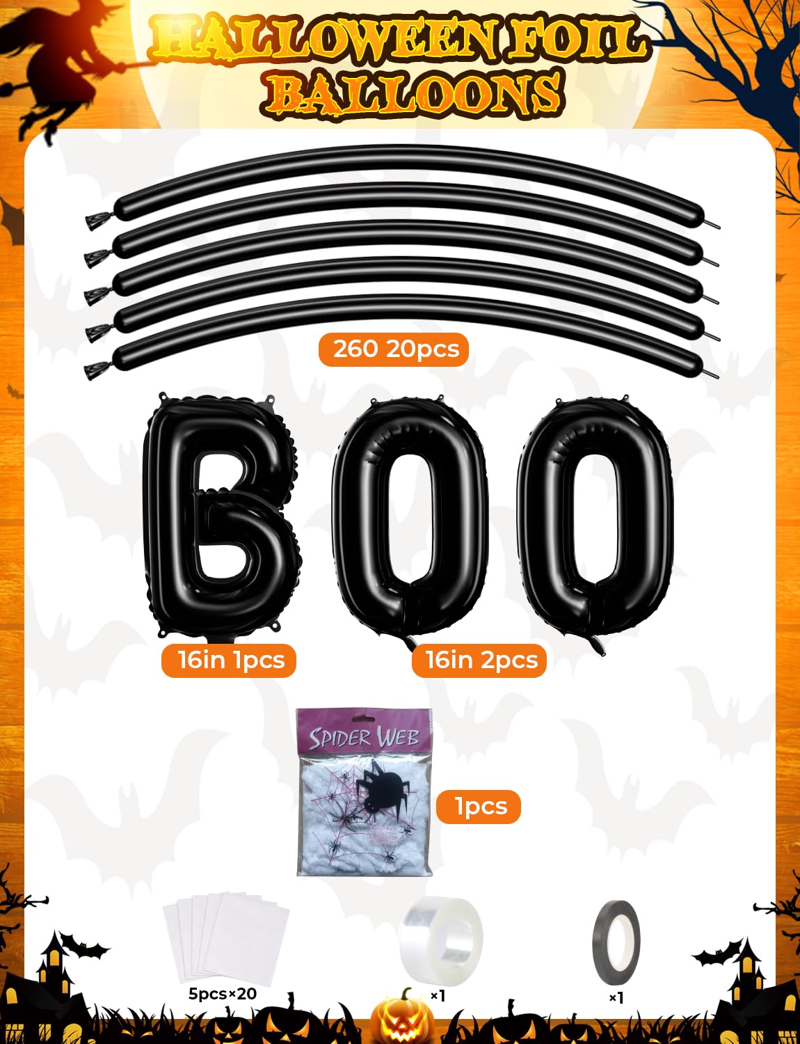 Adeyoo Halloween Balloon Garland Arch Kit - Black and Orange Balloon Arch Kit 132 Pcs Orange Black Balloons with Spooky Eyeball, Boo Balloons for Halloween Day Party Decorations, Indoor/Outdoor