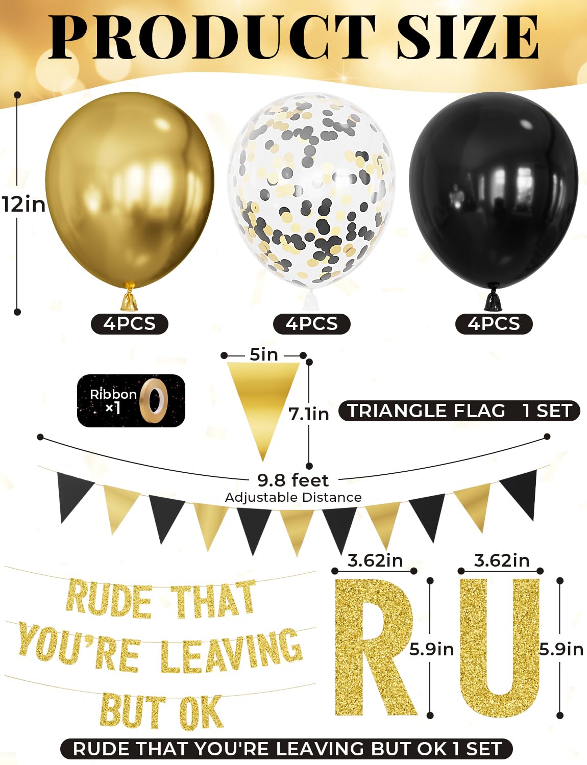 Adeyoo Rude That You're Leaving But OK Banner, Retirement Party Decorations with Black and Gold Balloons Funny Going Away Party Decorations for Men Women Office Coworker Goodbye Farewell Party Decor