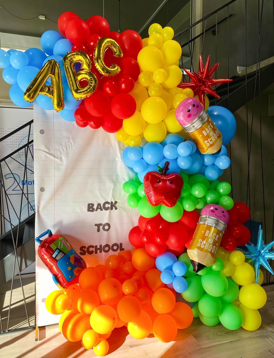 Adeyoo Back to School Balloon Arch Garland Kit - 154Pcs Back to School Balloons Large Starburst Balloon Rainbow Latex Balloons for First Day of School Kindergarten Welcome Classroom Party Decorations