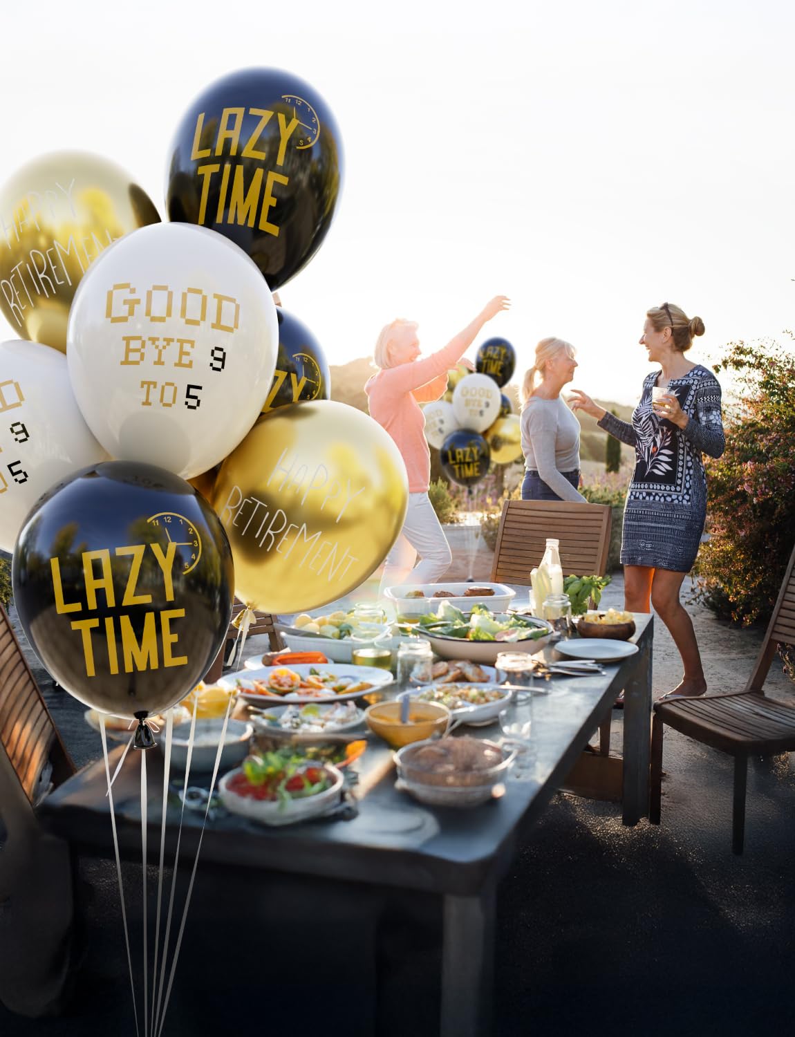 Adeyoo Retirement Balloons - 12 Inch Black Gold and White Balloons Funny Happy Retirement Decorations Print Latex Balloon for Men Women Coworkers Goodbye Farewell Party Supplies, Indoor Outdoor