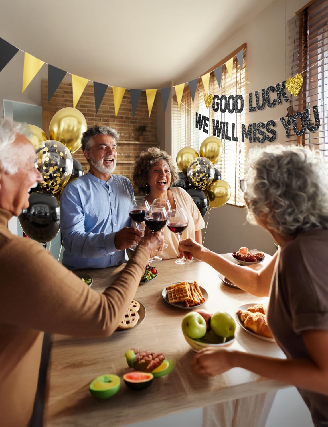 Adeyoo Going Away Party Decorations - Good Luck We Will Miss You Banner Funny Happy Retirement Decorations with Black and Gold Balloons, Triangle Flag for Farewell Goodbye Leaving Job Party Supplies