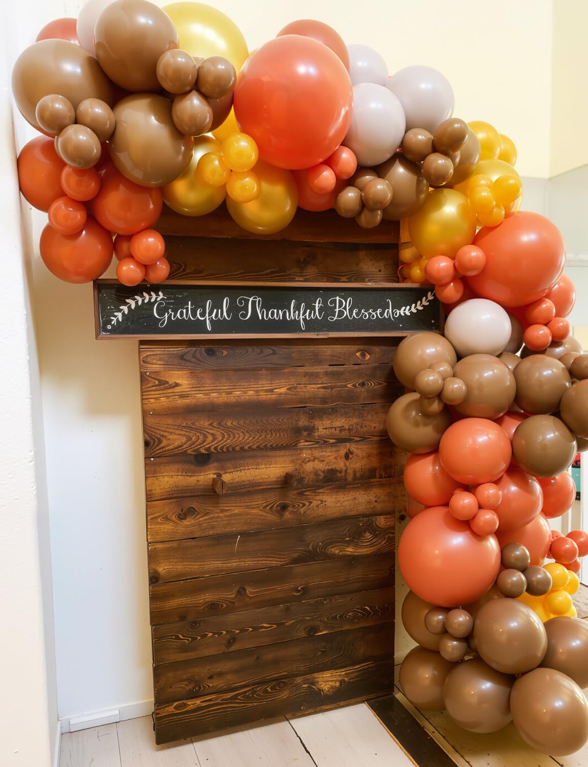Adeyoo Fall Thanksgiving Balloon Arch Garland Kit - Burnt Orange Balloon Arch with Coffee Brown Balloons, White Gold Balloons for Fall Thanksgiving Autumn Harvest Birthday Wedding Party Decorations