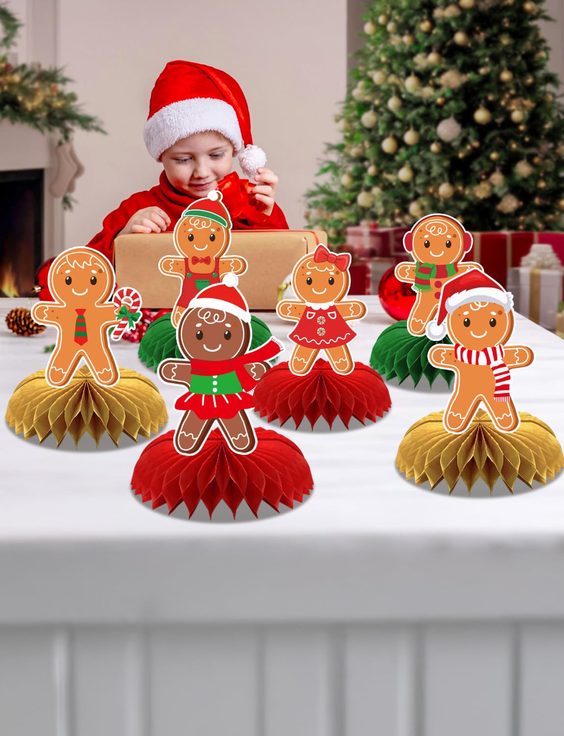 Gingerbread Centerpieces for Tables - 9Pcs Christmas Table Decorations 3D Gingerbread Man Honeycomb Centerpieces Xmas Table Toppers Decorations for Merry Christmas Winter Holiday Party Supplies