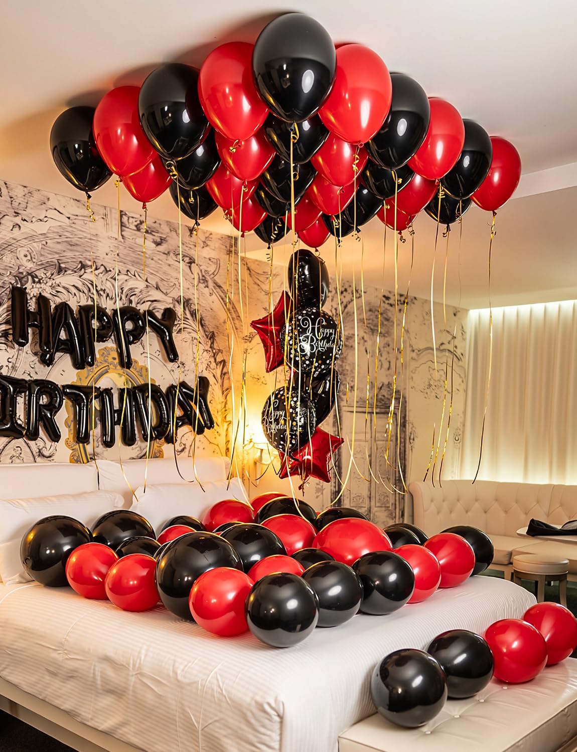 Adeyoo Red and Black Balloons - 12 Inch Red Black Latex Balloons Glitter Confetti Balloon Party Balloon for Racing Car Poker Card Casino Party Decorations, Birthday Wedding Party Supplies