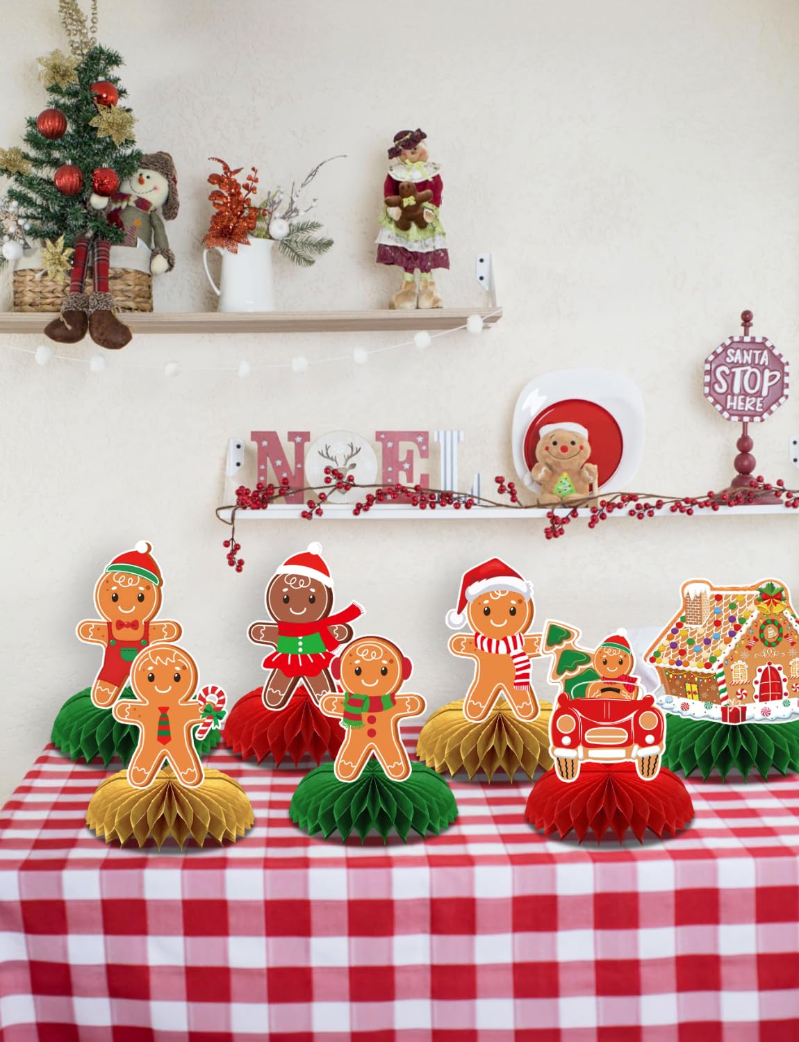 Gingerbread Centerpieces for Tables - 9Pcs Christmas Table Decorations 3D Gingerbread Man Honeycomb Centerpieces Xmas Table Toppers Decorations for Merry Christmas Winter Holiday Party Supplies