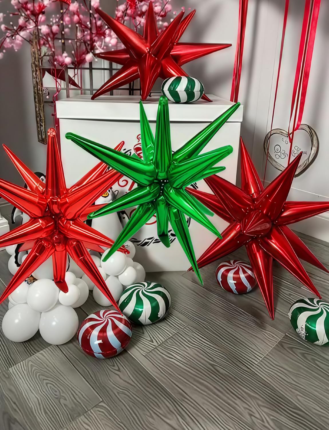 Adeyoo Star Balloons - Red Star Balloons 8 Pcs Foil Explosion Balloon Large One-Piece 14-pointed Starburst Balloon for Birthday Anniversary Wedding Christmas Party Decorations, Photo Backdrop