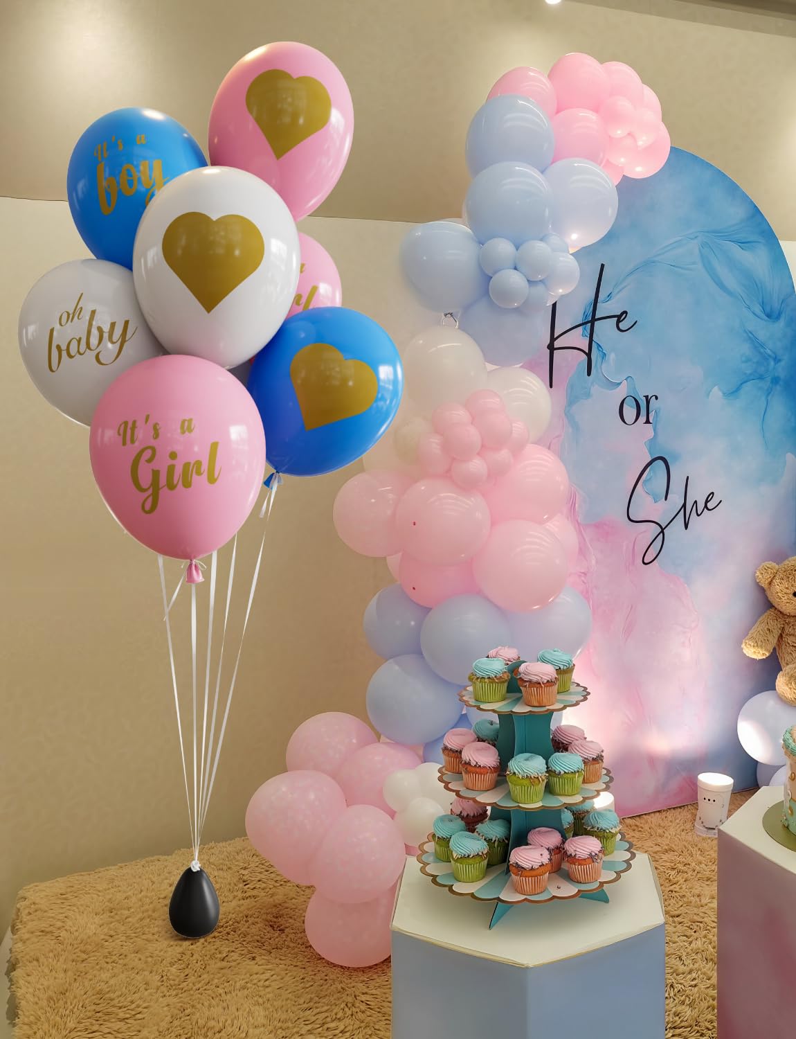 Adeyoo Gender Reveal Balloons - Pink and Blue Balloons 12 Inch Boy or Girl Balloon Pastel Pink Blue White Latex Balloon for Boy or Girl Gender Reveal Baby Shower Party Decorations Supplies (18Pcs)
