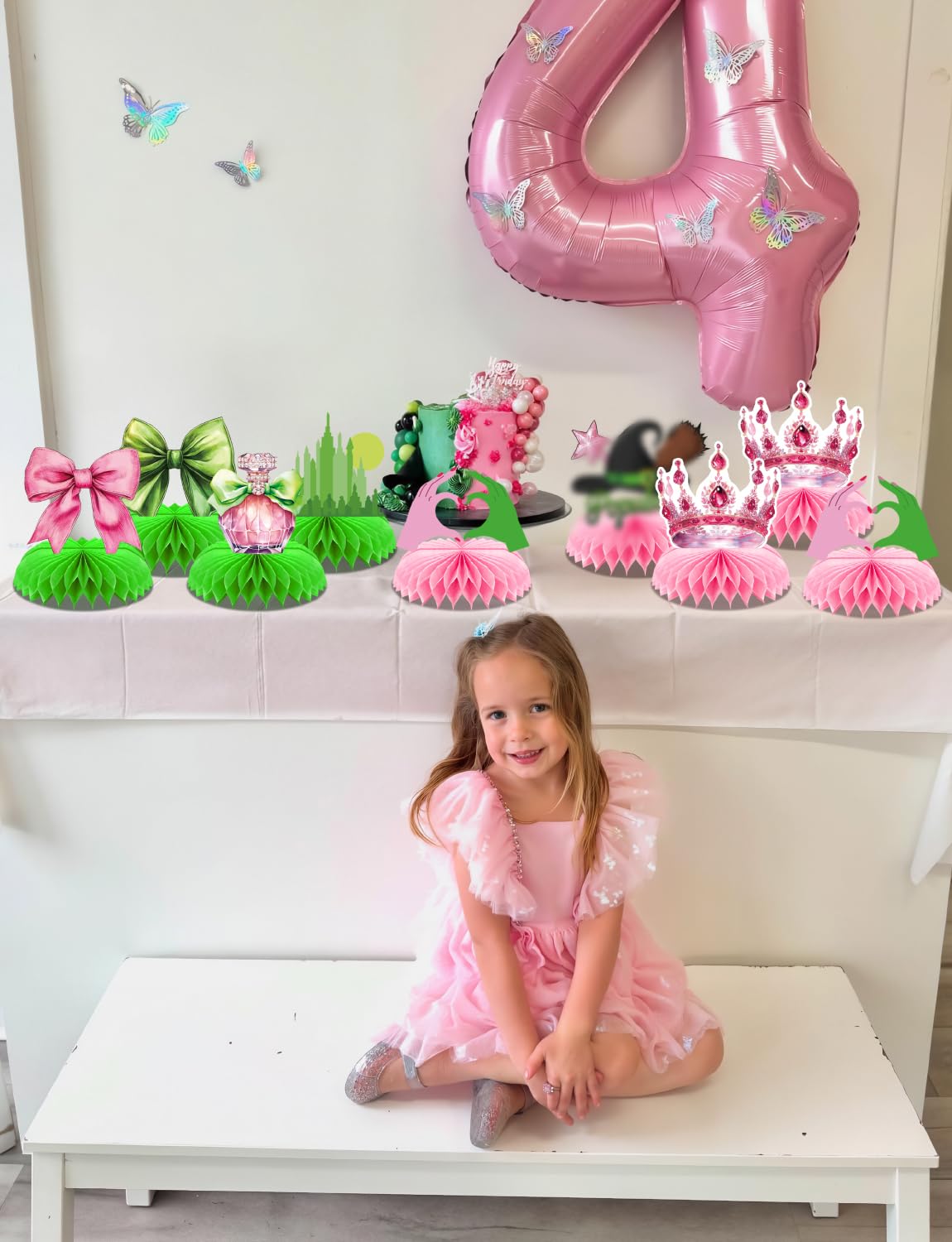 Adeyoo Witch Table Decorations - 9 Pcs Witch Theme Party Decorations Centerpiece for Table Green and Pink Honeycomb Centerpieces Toppers for Princess Birthday Magical Party Supplies