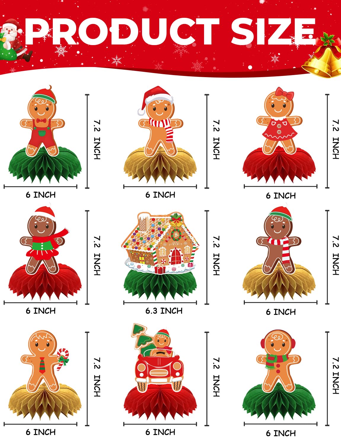 Gingerbread Centerpieces for Tables - 9Pcs Christmas Table Decorations 3D Gingerbread Man Honeycomb Centerpieces Xmas Table Toppers Decorations for Merry Christmas Winter Holiday Party Supplies