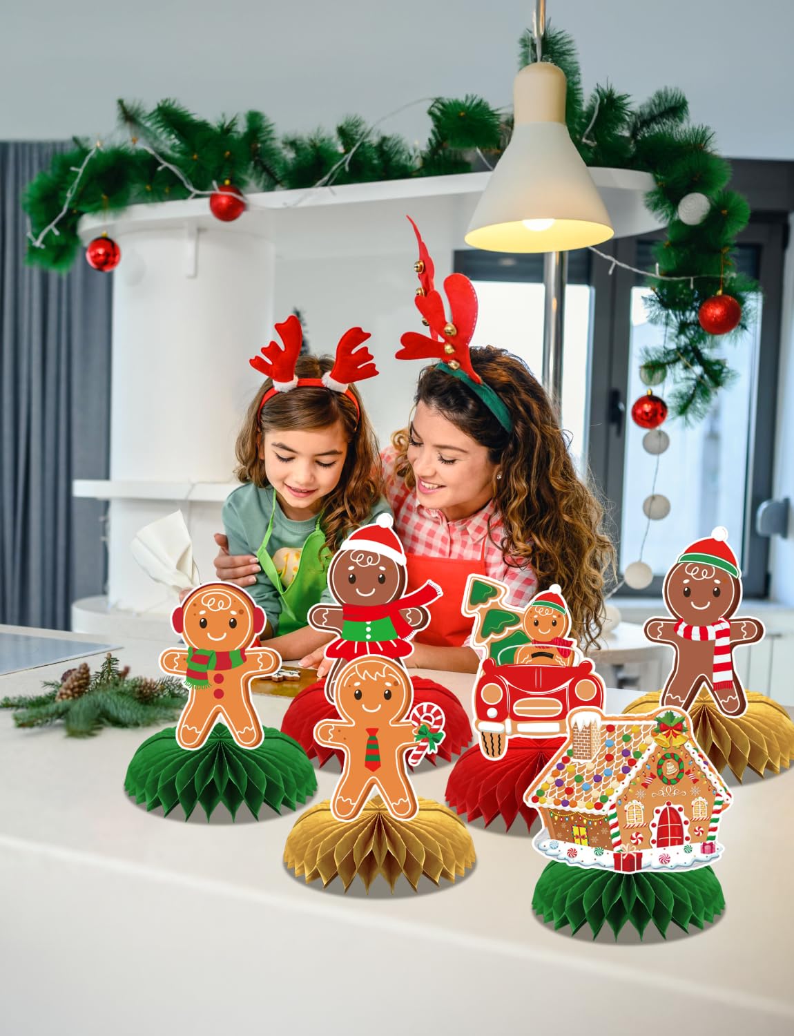 Gingerbread Centerpieces for Tables - 9Pcs Christmas Table Decorations 3D Gingerbread Man Honeycomb Centerpieces Xmas Table Toppers Decorations for Merry Christmas Winter Holiday Party Supplies