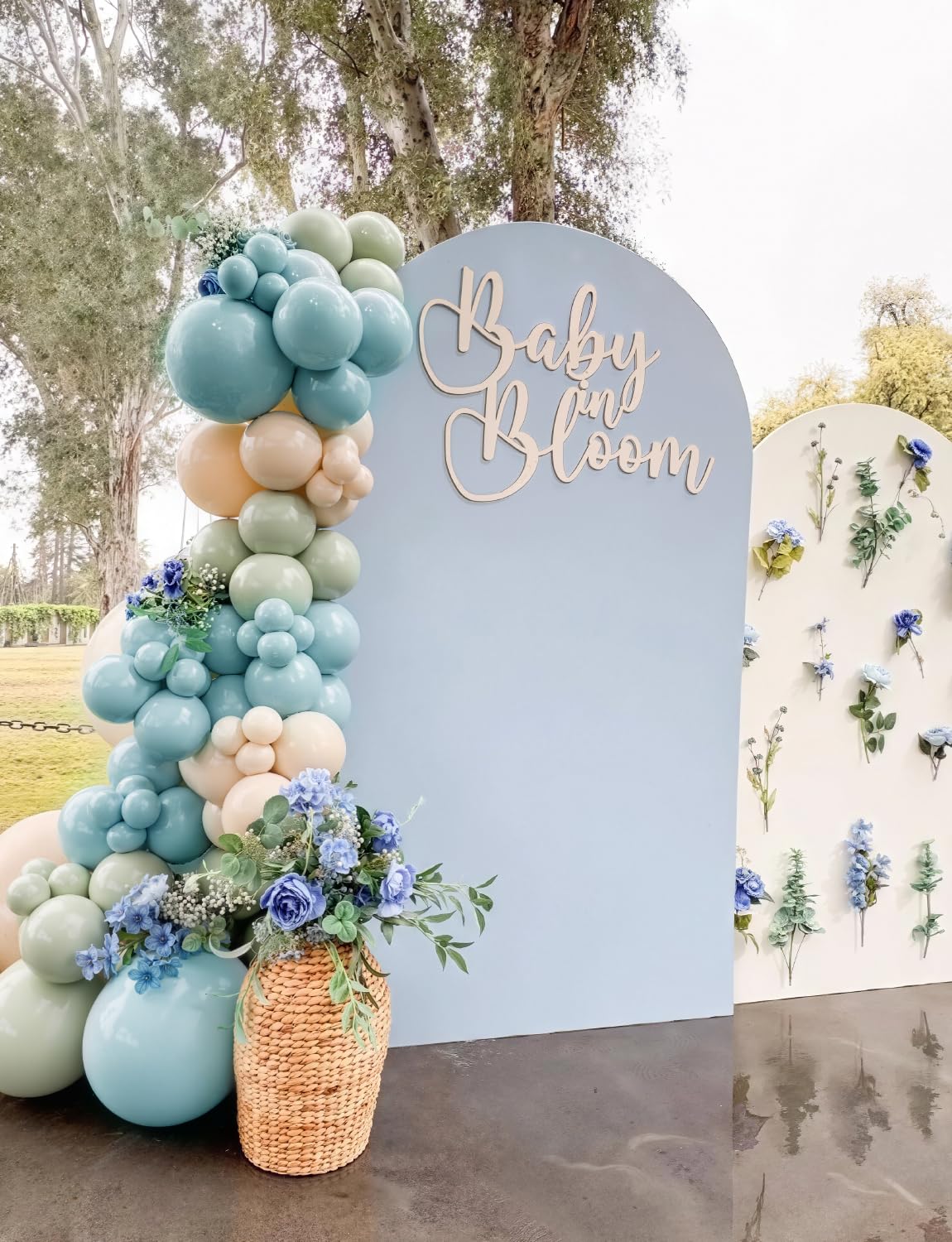 Adeyoo Dusty Blue Sage Green Balloon Arch Kit - Sage Green and White Balloons Dusty Blue Latex Balloon Sand WhiteParty Balloons for Baby Shower Birthday Wedding Jungle Safari Party Decorations, 143Pcs