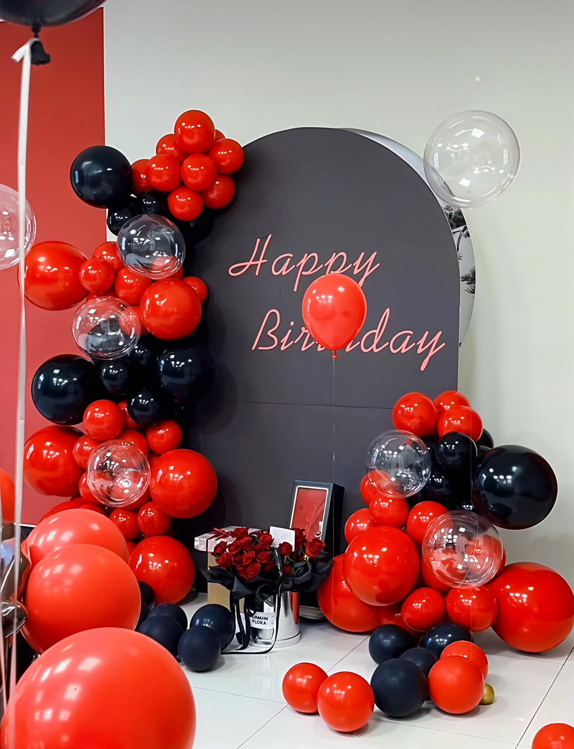 Adeyoo Red and Black Balloons - 12 Inch Red Black Latex Balloons Glitter Confetti Balloon Party Balloon for Racing Car Poker Card Casino Party Decorations, Birthday Wedding Party Supplies