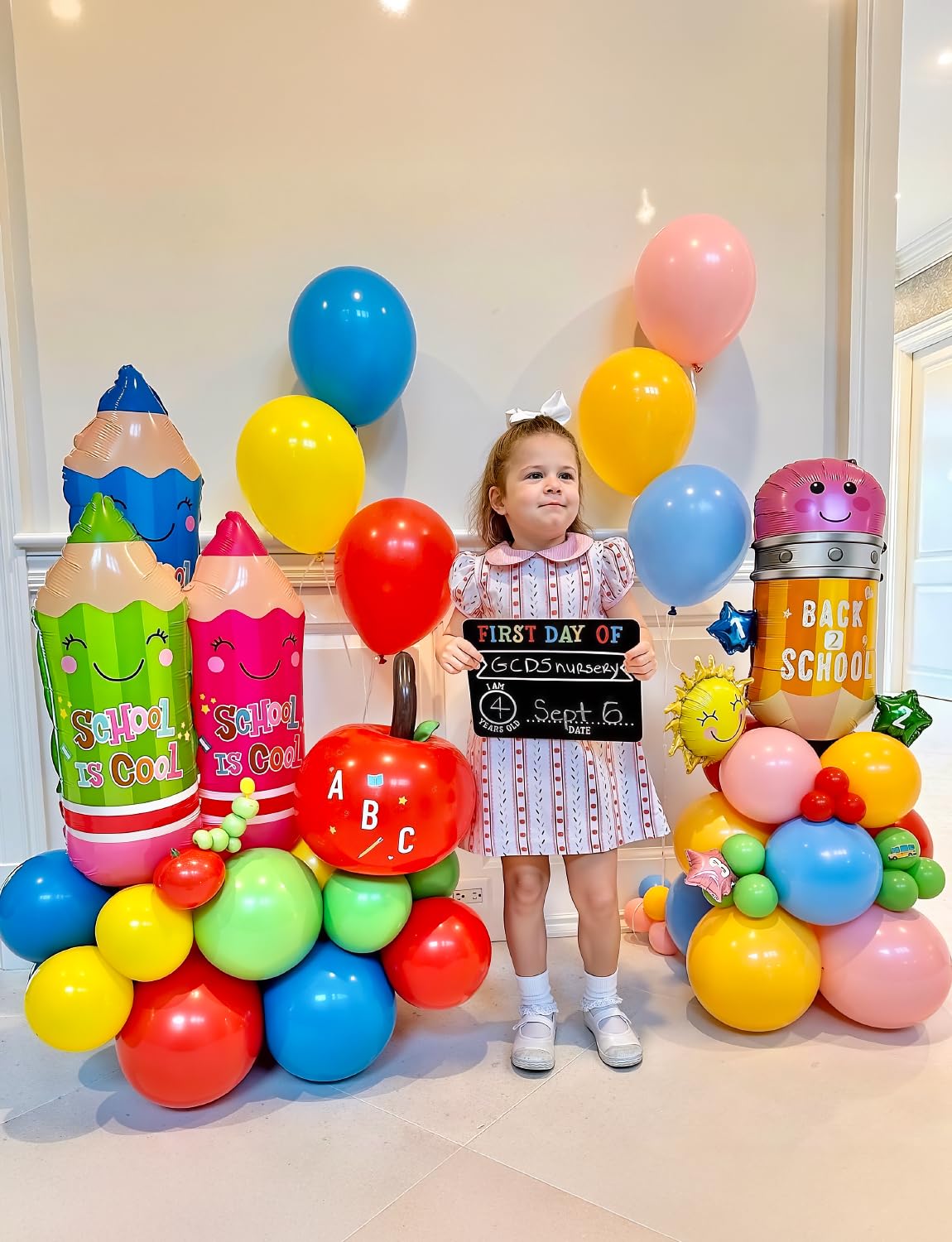 Adeyoo Back to School Balloon Arch Garland Kit - 154Pcs Back to School Balloons Large Starburst Balloon Rainbow Latex Balloons for First Day of School Kindergarten Welcome Classroom Party Decorations